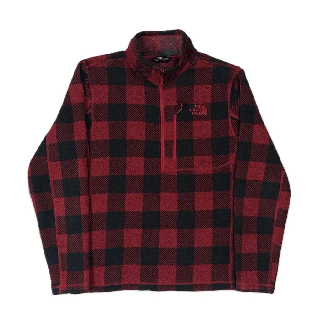 The North Face black red buffalo‎ plaid quarter zip fleece men's medium